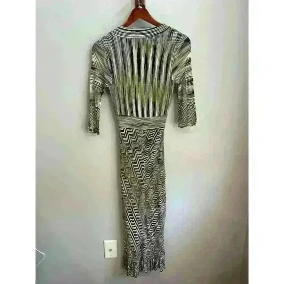 KAREN MILLEN 1 Vintage Grey Multi Zig Zag Knit Croche Midi Jumper Dress - Picture 5 of 5
